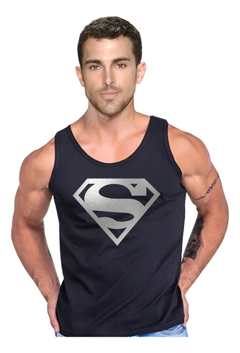 Polera  Superman Superheroe Plateado Musculosa Tank Gym