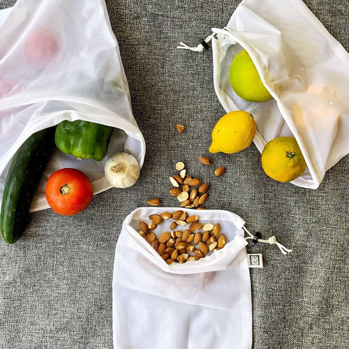Imagen 1 de 5 de Set De 3 Bolsas Reutilizables Para Fruta Y Verduras