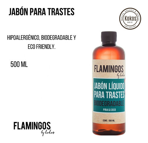 Jabón Líquido Trastes 500ml Flamingos By Kokos Biodegradable