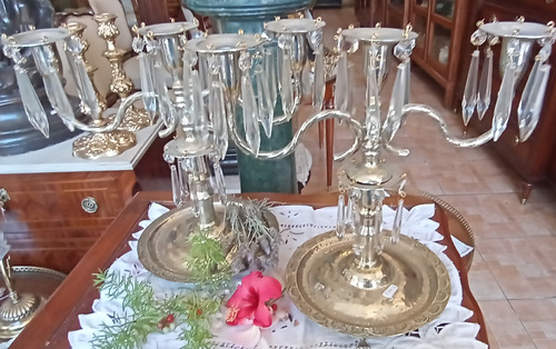 Antiguo Par Candelabros Plata Boliviana3 Velas Ver Foto N344