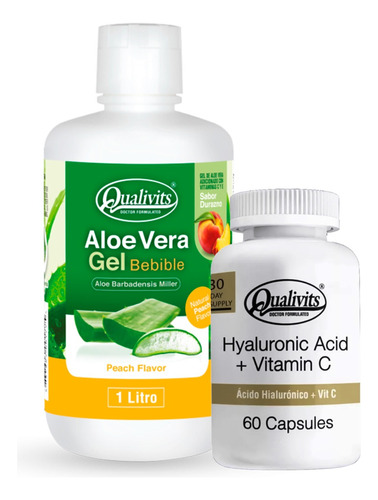 Aloe Vera Bebible + Ácido Hialurónico Vitamina C Qualivits Sabor Durazno