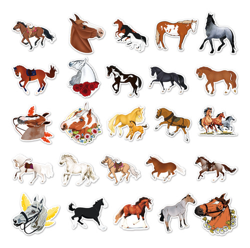 Caballos Animales Cabalgar Cute 50 Calcomanías Pvc Vs Agua
