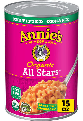 Annie's Pasta Orgnica Enlatada, All Stars, Pasta En Salsa De