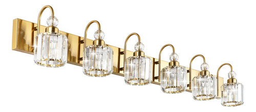 Ralbay Luces De Tocador De Cristal Dorado Para Bano, 6 Luces