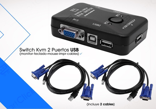 Imagen 5 de 10 de Switch Kvm 2 Puertos Usb Monitor Teclado Mouse Impr + Cables