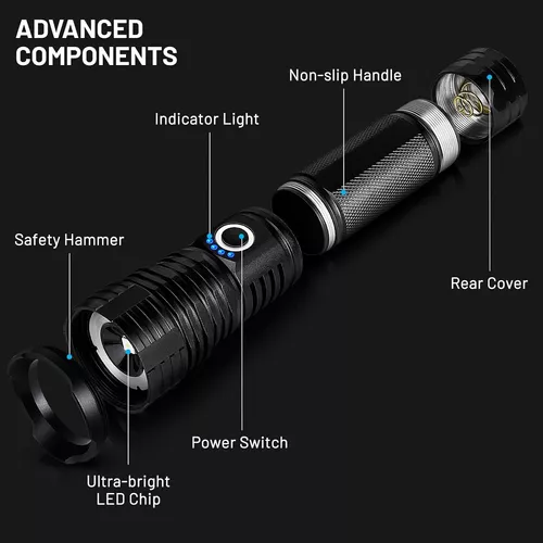 Linternas recargables de alto lúmenes, 900.000 lúmenes, luces de flash de  alta potencia, linterna táctica súper brillante LED de mano con 5 modos