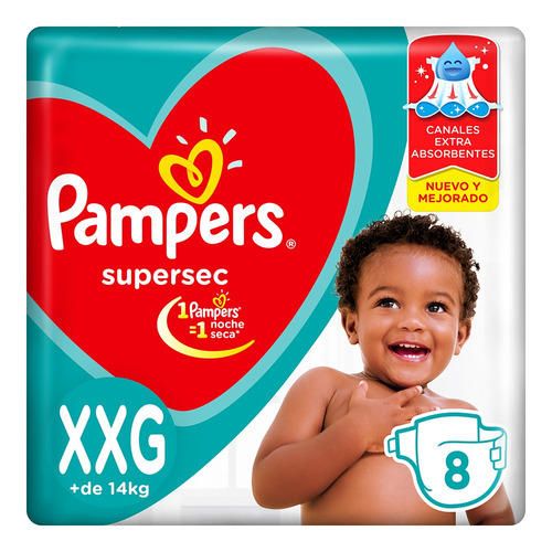 Imagen 1 de 3 de Pañales Pampers Supersec XXG 8 u