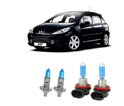 Kit 4 Lampadas Brancas Farol Baixo H1+milha H11 Peugeot 307 