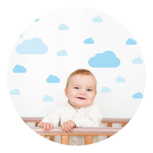Imagem 1 de 5 de Adesivo De Parede Infantil Nuvens Tons De Azul