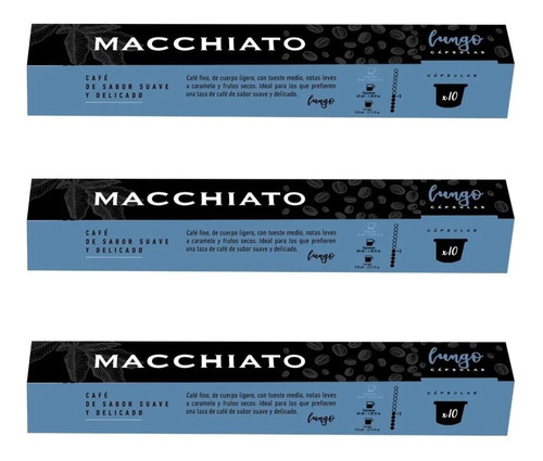 Capsulas Cafe Macchiato Nespresso Lungo X10u Pack X3