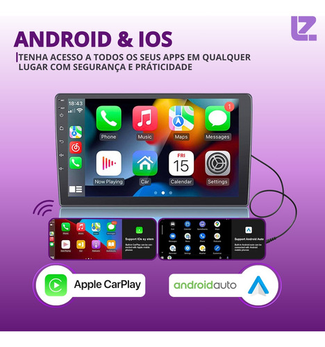 Multimídia Android 13 9 2din 2gb 32gb Câmera Carplay