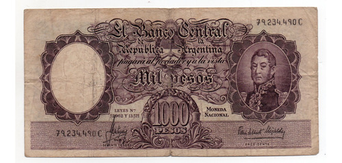 Billete Argentina 1000 Pesos Moneda Nacional Bottero 2159
