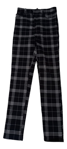 Pantalon Elastizado Forever 21 Negro Estampado Cuadros (Usado)
