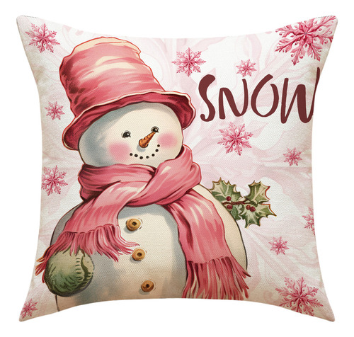 4 Fundas De Cojín De Lino De Papá Noel Rosa Navideño