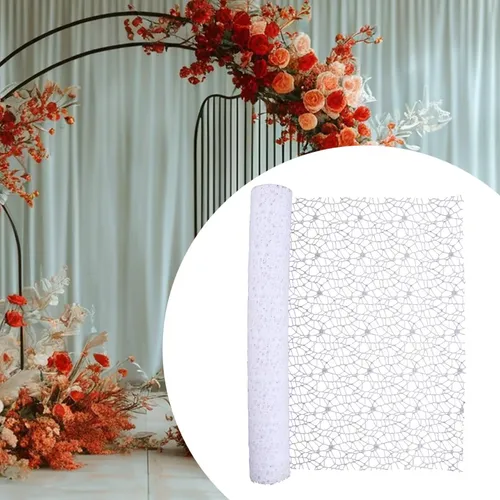 Oshhni Rollo De Malla Jacquard Blanca Para Envolver Flores Y Manualidades | 28cm X 2.75m De Papel De Regalo Floral Elegante | Tela Decorativa Para Mesas Y Bodas