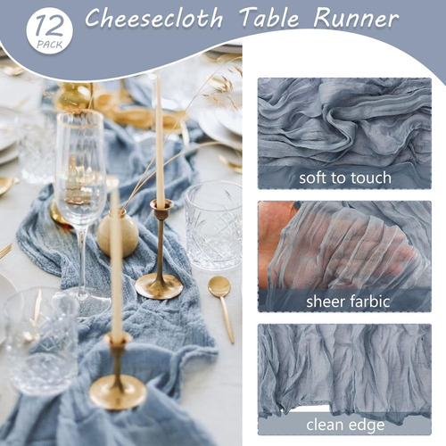 12pz Camino De Mesa Boho Gasa Estilo Rústico Decoración Boda