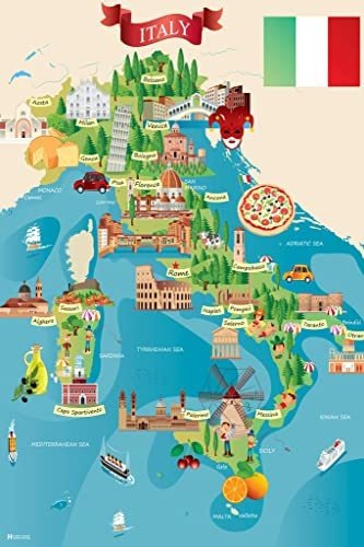 Mapa Ilustrado De Destinos Turísticos En Italia