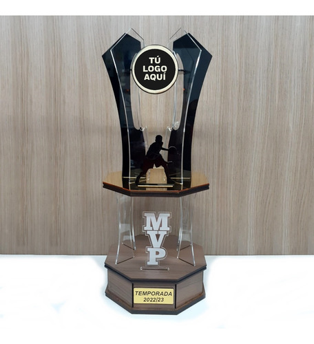 Trofeo De Acrílico, Espejo Y Madera De 50cm