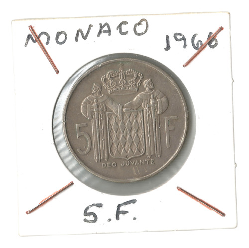 Rara Moeda Monaco 5 Francos 1966 Príncipe Rainier Iii Prata