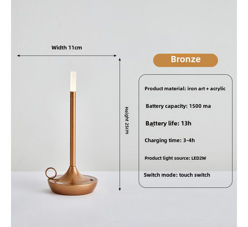 Lámpara Aladino Bronce Táctil Usb Recargable