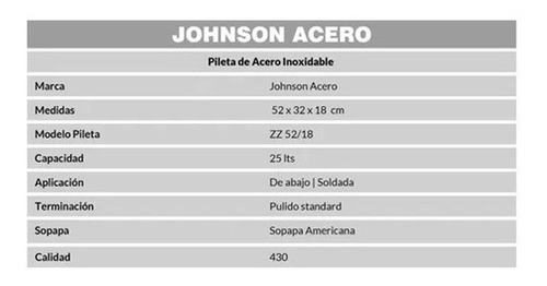 Imagen 2 de 2 de Bacha Cocina Simple Zz52/18 Johnson 52x32x18 Acero Inoxidable