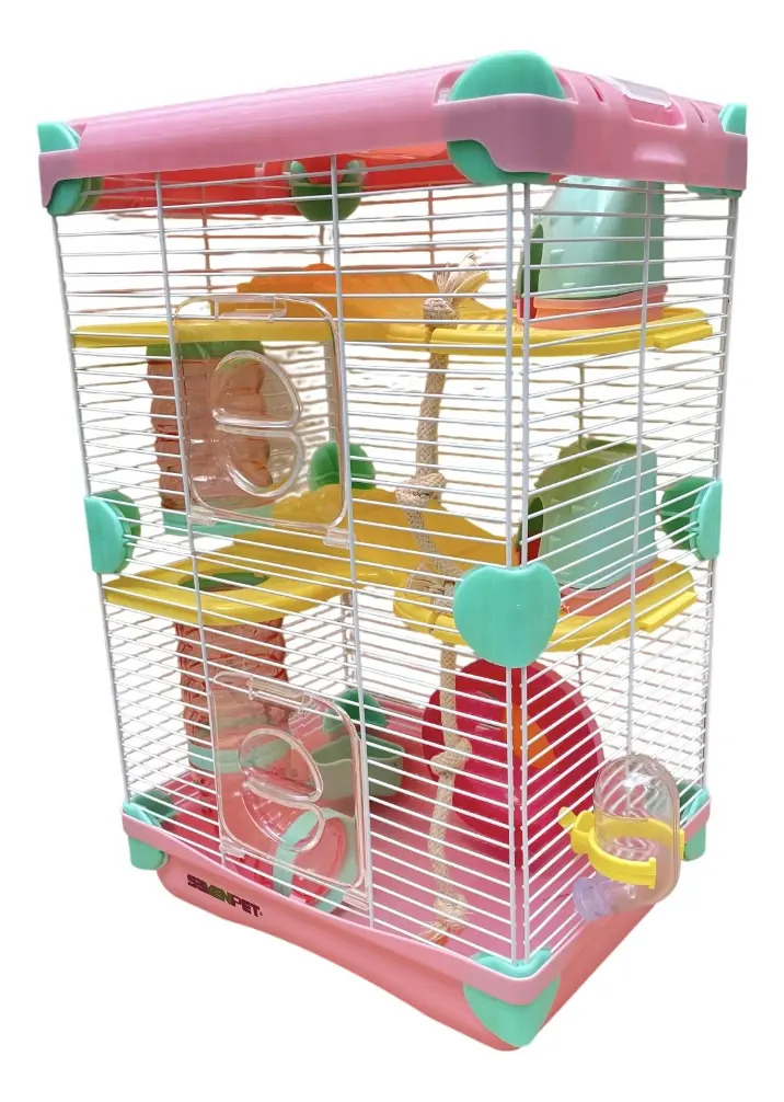 Jaula Para Hamster Casa Rueda Tunel Soga 27.5x20.5x42.5 Color Rosa