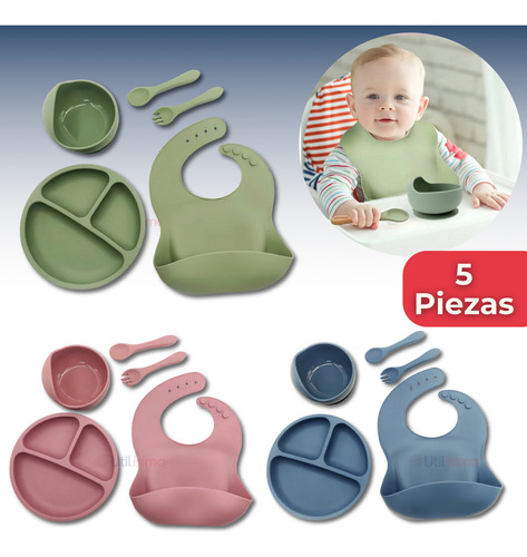 Set Alimentación Silicona Bebé 5 Piezas Libre Bpa