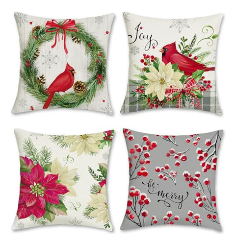 Christmas Red Cardinal Throw Pillow Covers 18 X 18 Inch...