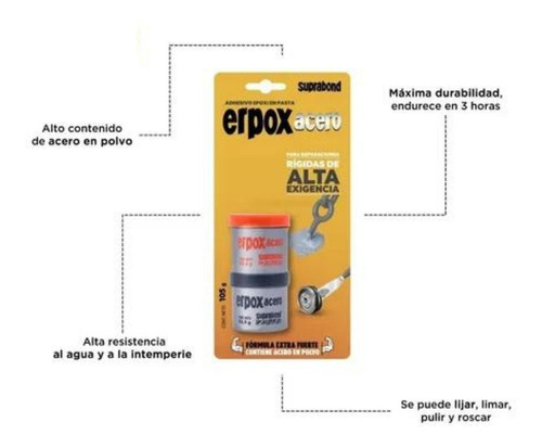 Pegamento Pasta Suprabond Adhesivo ERPOX ACERO ALTA EXIGENCIA no tóxico