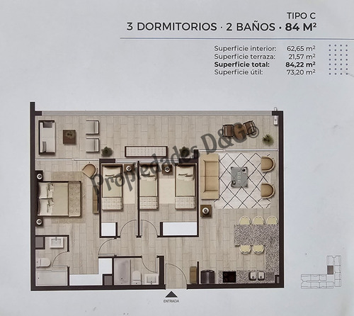 Dpto. Amoblado 3d/2b + 1e/1b+cierre Terraza+remod Closet