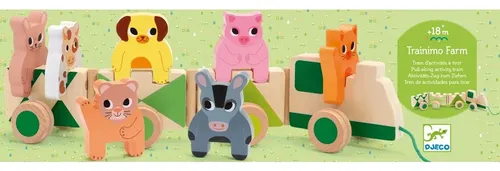 Tren Arrastre Madera Con Animales De Granja Djeco +18 Meses
