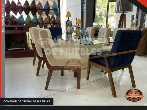 Comedor Roma 8 Sillas Cubierta De Cristal Base U Onix