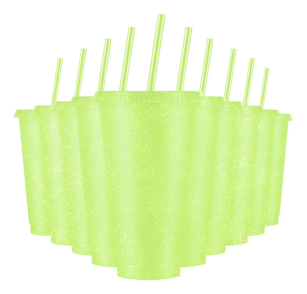 10 Vasos Reutilizables De 24 Oz Con 10 Tapas + 10 Popotes Color Grass Green TIANYU