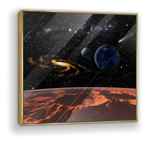 Cuadro En Acrílico Universo Planetas Enmarcado 70x70cm