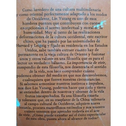 La Importancia De Vivir: Lin Yutang (Usado)
