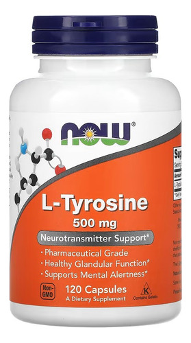 L Tyrosine Tirosina 500 Mg 120 Cápsulas Now Foods - Imp Eua Sabor Sem