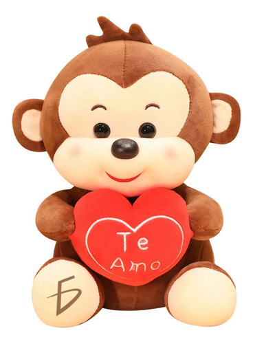 Mono Con Corazón Moño Ideal Peluche Especial 28cm Color Café