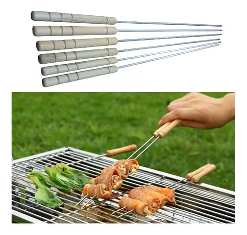 Rejilla Antihaderente Y 6 Pinchos Para Brocheta Pescado Asar