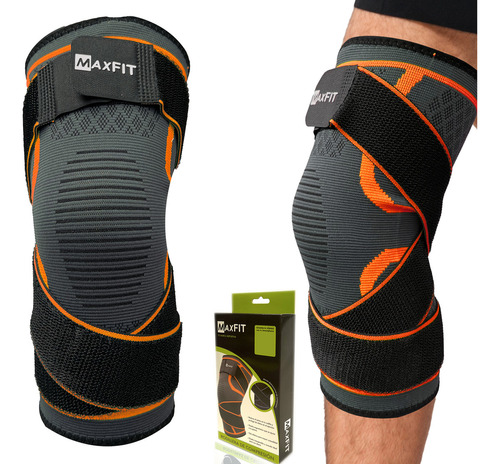 Par de Rodillera Elástica Compresión Correr Crossfit Maxfit Hx918 Color Naranja Talla XL