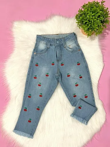 Calça Jeans Infantil Bordada Menina Moda Blogueirinha Luxo