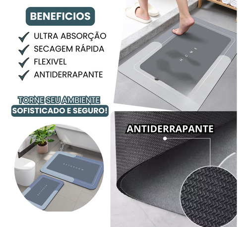 Tapete Mágico Antiderrapante Absorvente Para Banheiros Lavabos Cozinha Áreas Molhadas