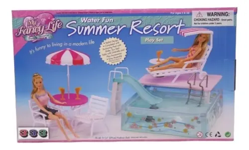 Mini Piscina Para Casa De Muñecas Con Sombrilla, Flotador, Silla Y Anillo, Accesorios De Playa En Miniatura Realistas