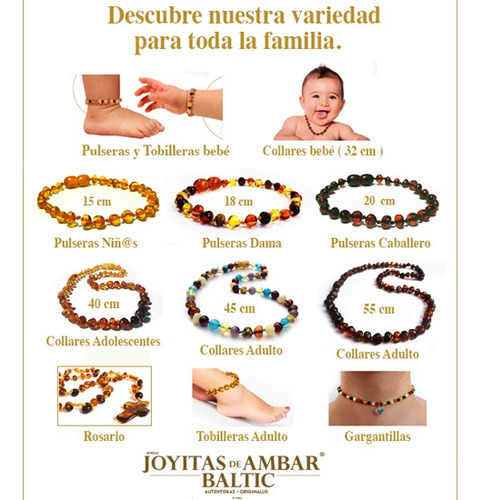 Collar Bebé Ámbar Báltico, Brillo De Protección Aqua 32cm