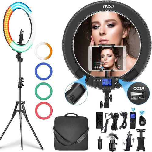 Ivisii Anillo De Luz De 19 Pulgadas Con Mando A Distancia Y Soporte Para iPad, 60 W Bicolor Con 4 Filtros Suaves De Color Para Transmisión En Vivo, Maquillaje, Vídeos De Youtube, Tiktok, Zoom