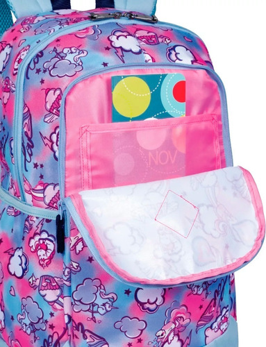 Mochila Feminina Unicórnio Tokidoki Sestini Grande Costas Cor Azul-celeste Desenho do tecido Unicórnio Sestini