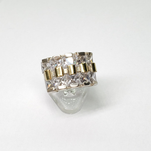 Imagen 8 de 10 de Anillo Plata Y Oro 2 Hileras Piedras Cuadradas Cubic