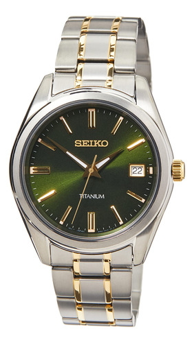 Relógio masculino clássico de quartzo com mostrador verde da Seiko South