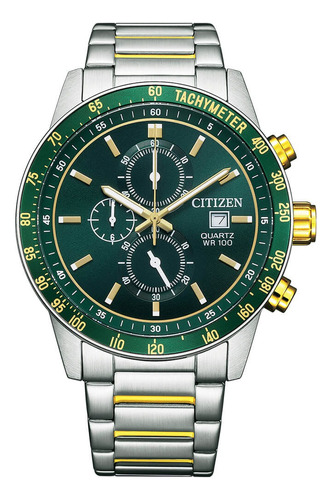 Reloj Citizen An368955x Para Hombre Cronógrafo Taquímetro Color De La Malla Dos Tonos Color Del Bisel Verde Color Del Fondo Verde