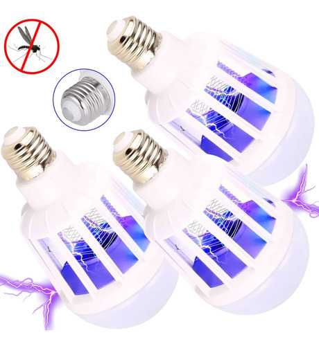 Focos Led Bombilla Pack 3 Piezas Antimosquitos Foco Led Ultravioleta 15 Watts 2 Modos De Iluminación Entrada E27 Larga Vida Útil Marca Leiej