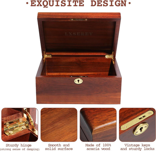 Caja De Madera Lxserey 100% Acacia Wood Storage Box Con Cerr